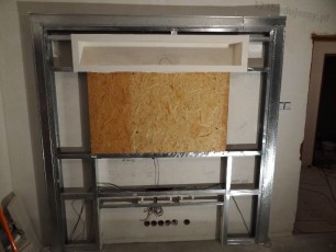 stelaż zabudowy telewizowa z półkami na płyty dvd, głośniki, i zdjęcia