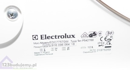 elektrolux suszarka agd do ubrań edc7757ow tabliczka znamionowa