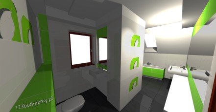 tubądzin kolor pop green, wizualizacja projekt łazienki na poddaszu