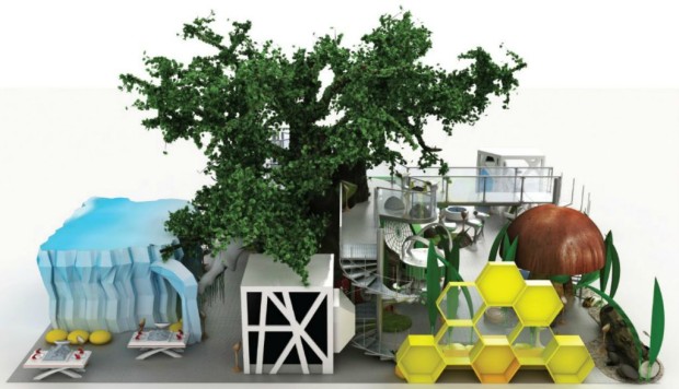 Sztuczne drzewo na wystawie interakcyjnej